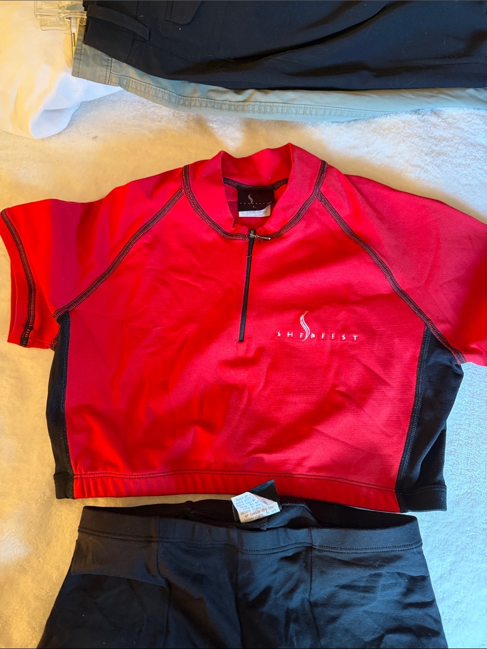 shebeest Red and Black Women’s Bike Shorts Top